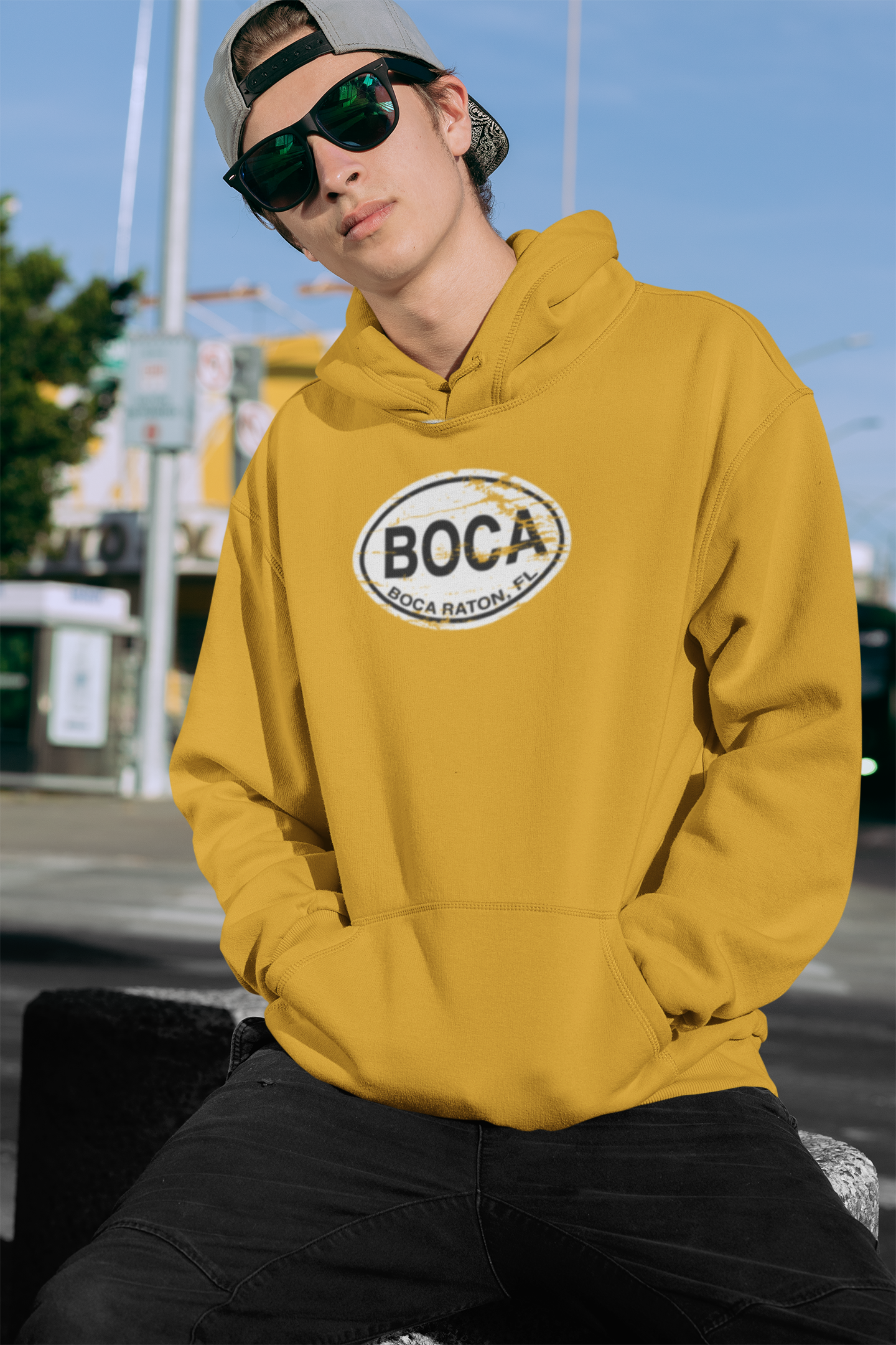 Boca Raton Men's Hoodie | Classic Vintage Oval Logo Hoodie Gift Souvenir - My Destination Location