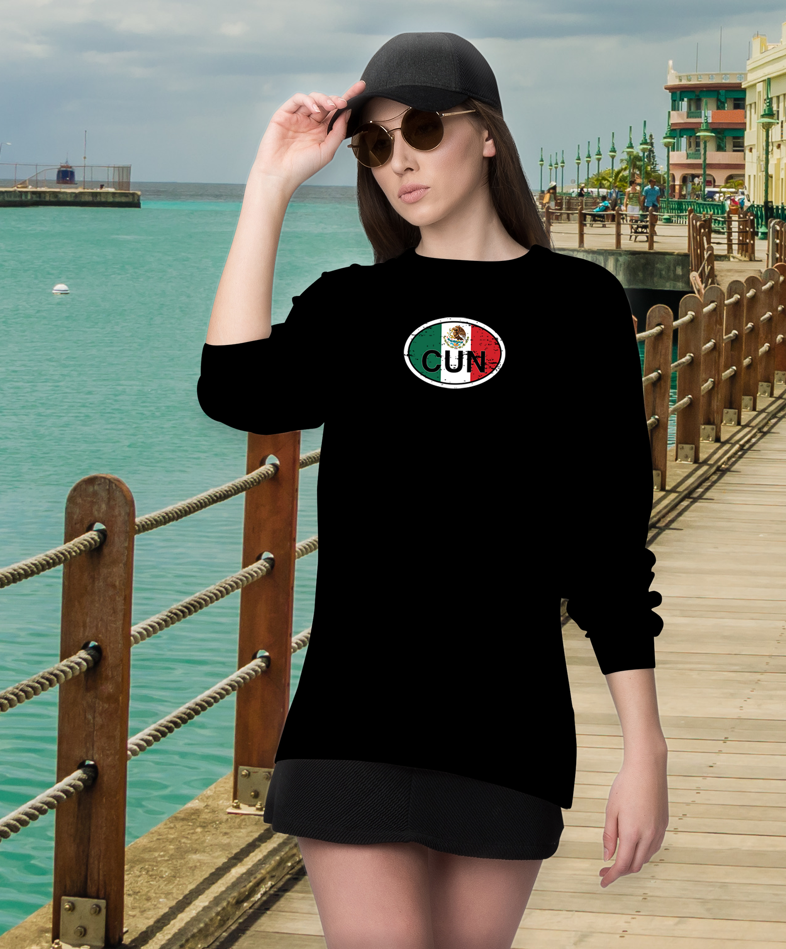 Cancun Women's Flag Long Sleeve T-Shirts - My Destination Location