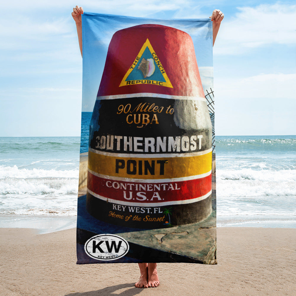 Key West 90 Miles from Cuba Beach Blanket Towel - My Destination Location