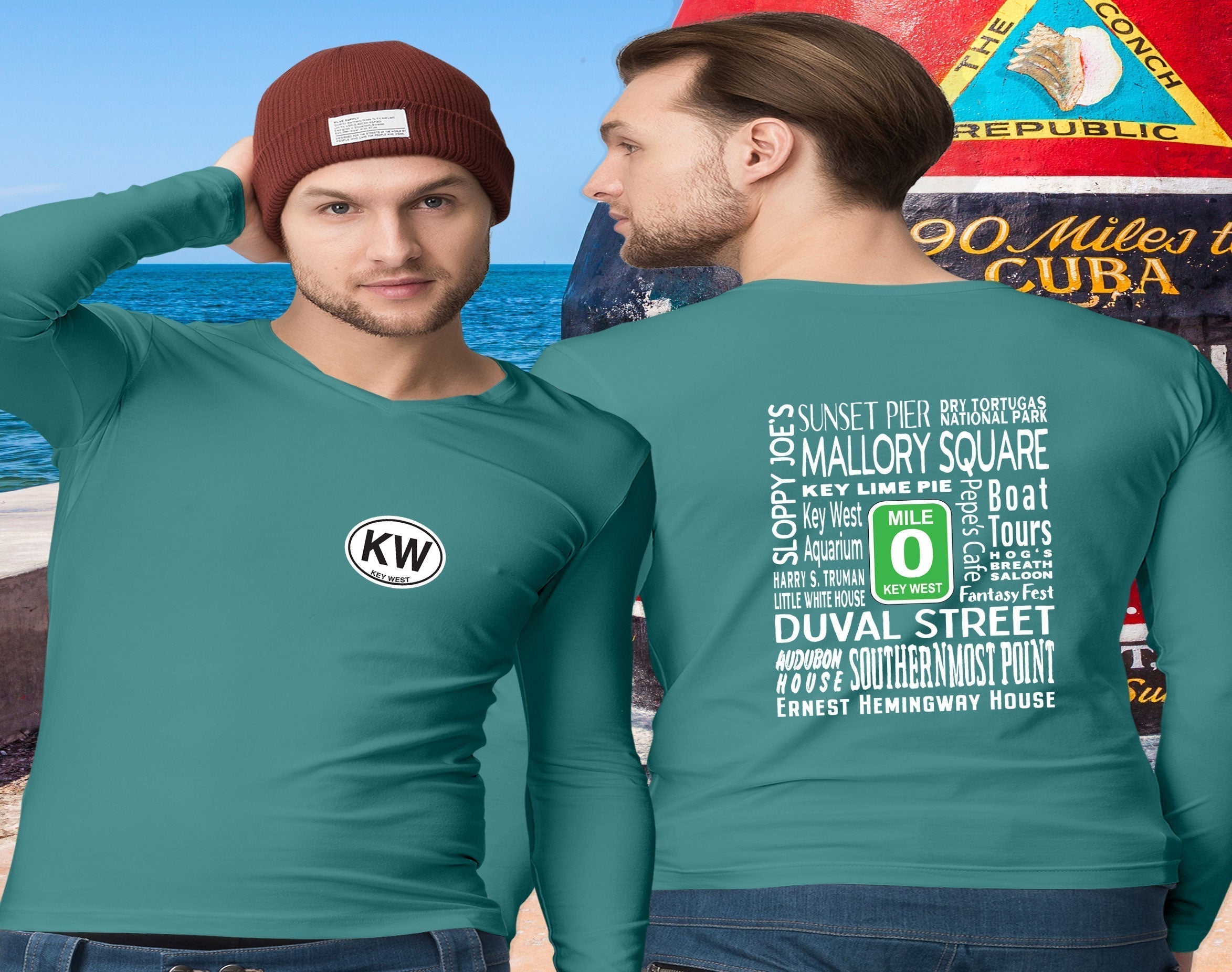 Key West Men's 2-Sided Long Sleeve T-Shirt Souvenir Gifts - My Destination Location