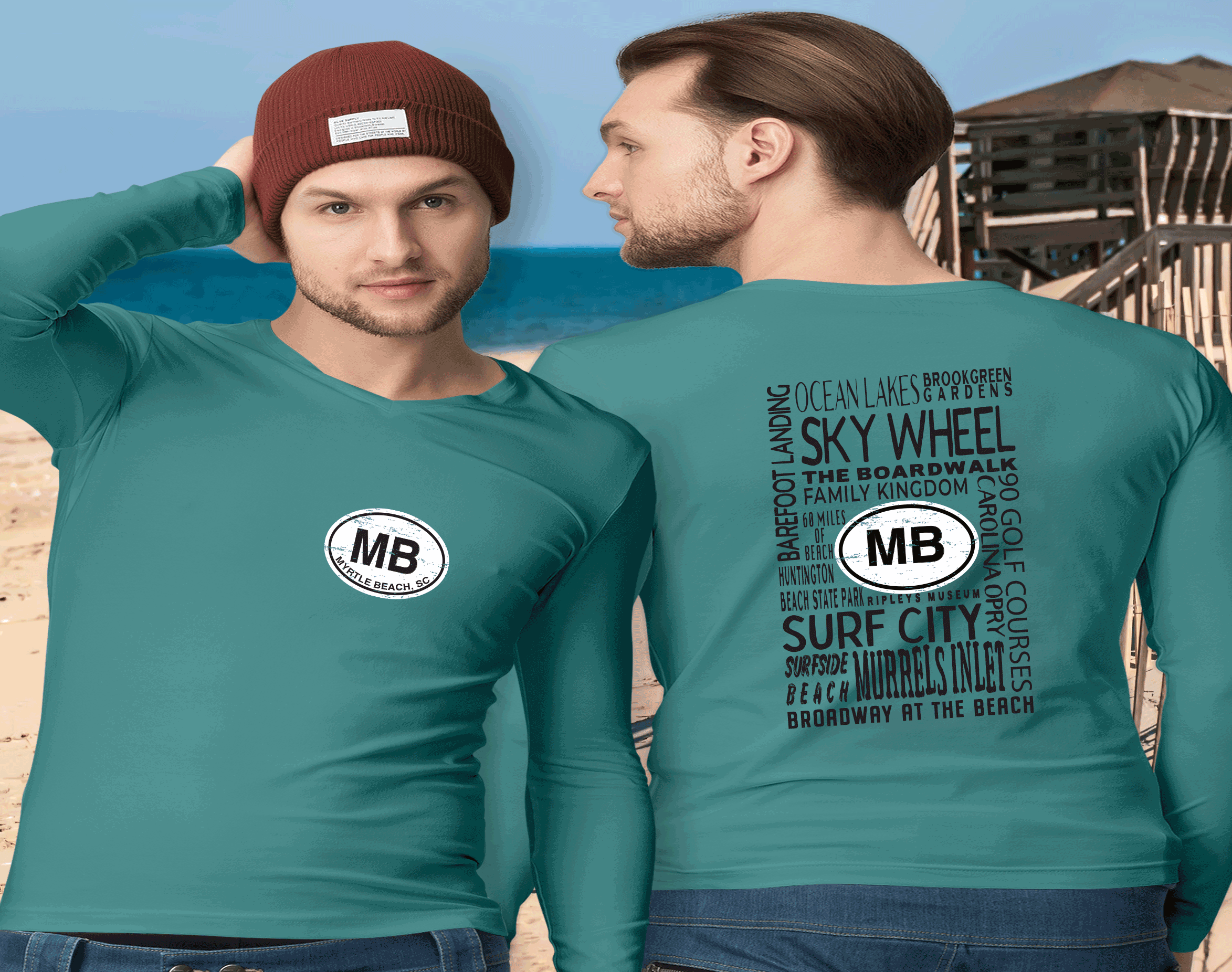 Myrtle Beach Men's 2-Sided Long Sleeve T-Shirt Souvenir Gifts - My Destination Location