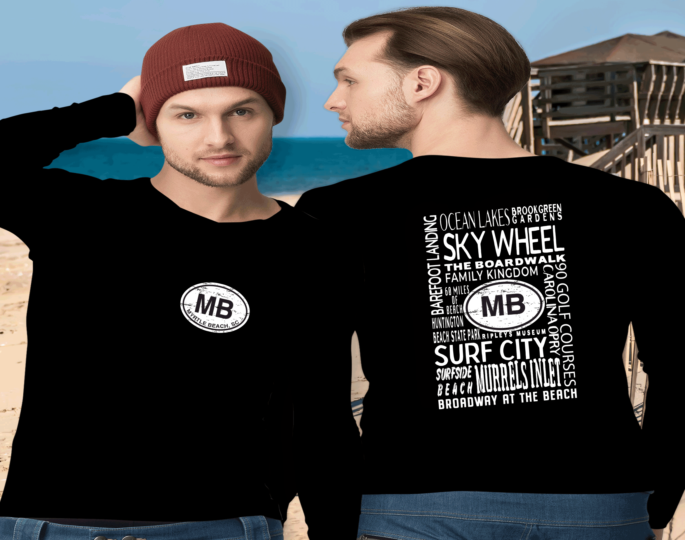 Myrtle Beach Men's 2-Sided Long Sleeve T-Shirt Souvenir Gifts - My Destination Location
