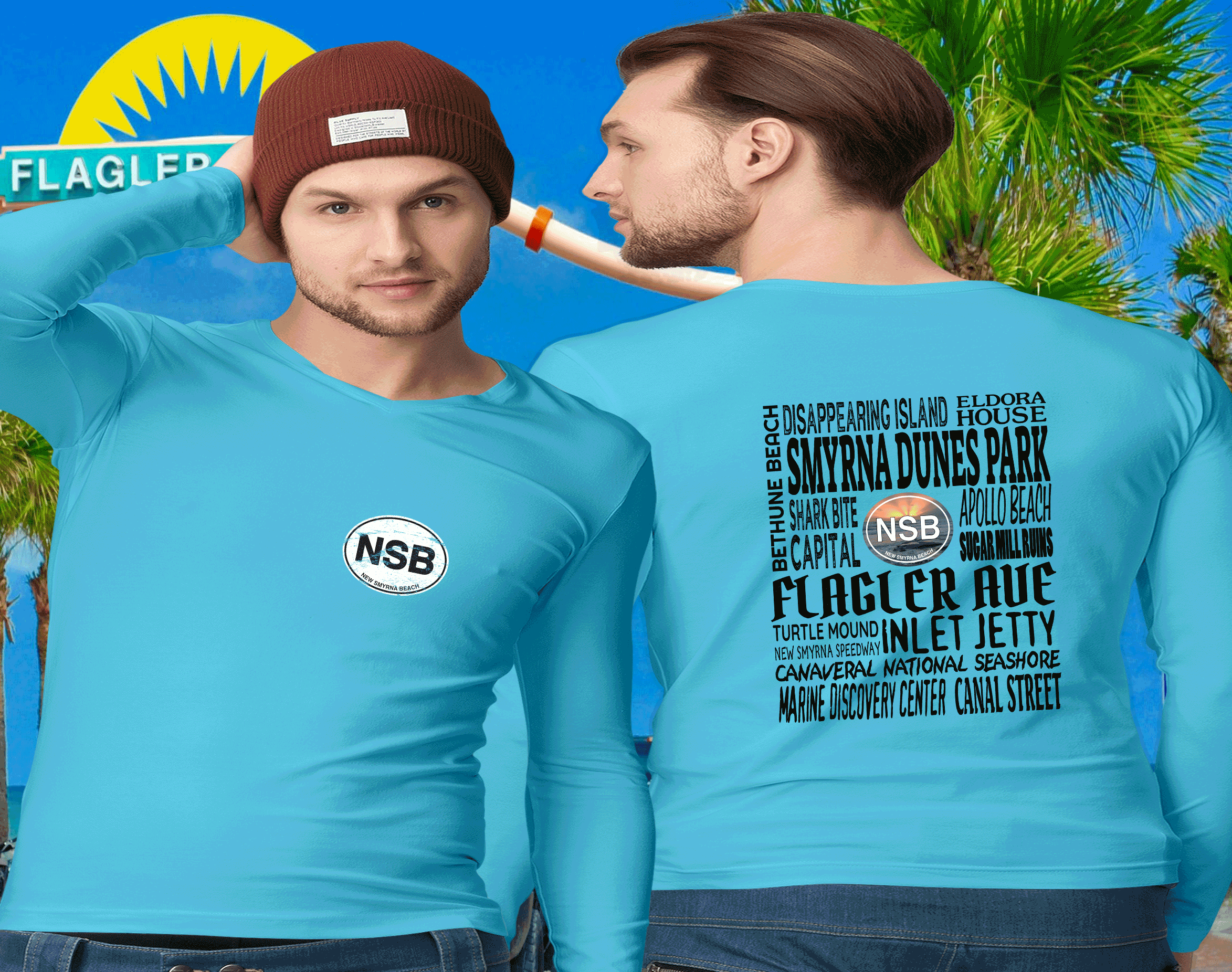 New Smyrna Beach Men's 2-Sided Long Sleeve T-Shirt Souvenir Gifts - My Destination Location
