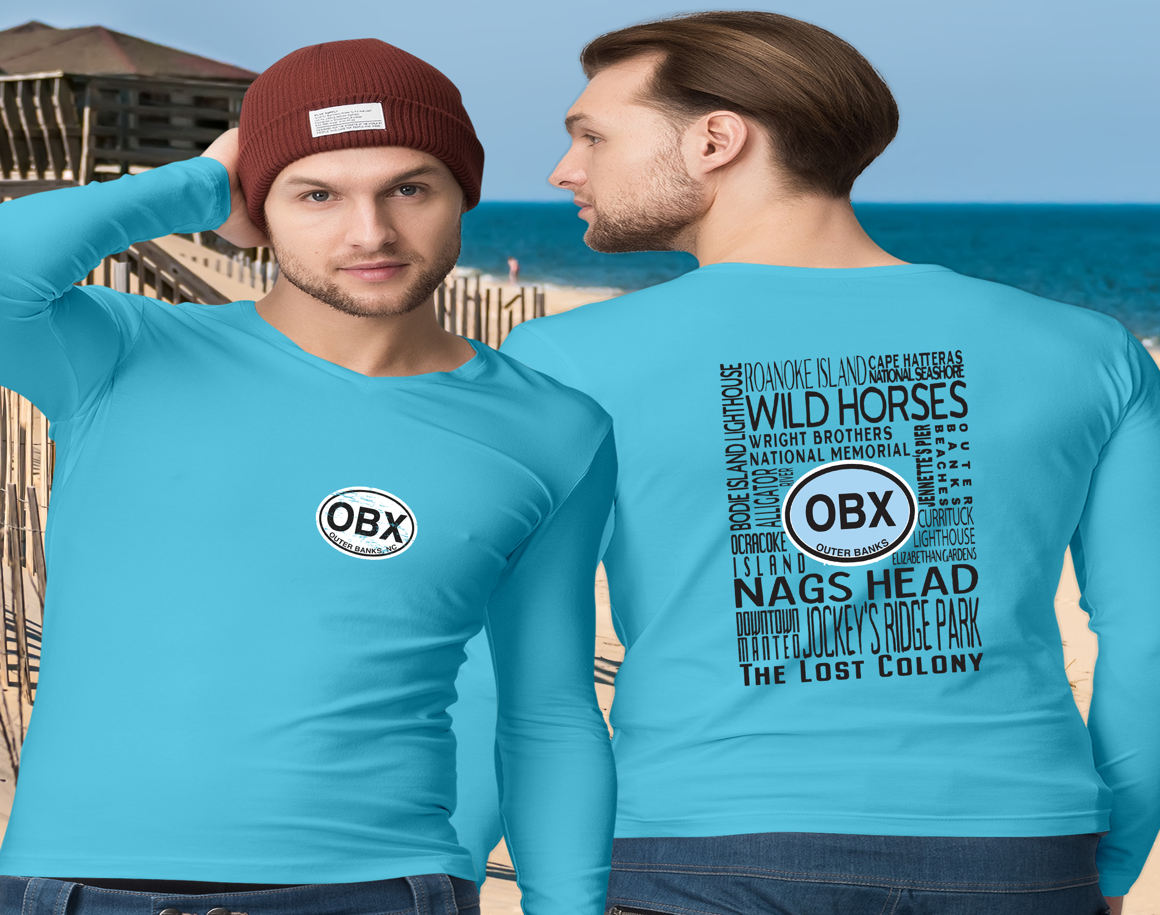Outer Banks Men's 2-Sided Long Sleeve T-Shirt Souvenir Gifts - My Destination Location